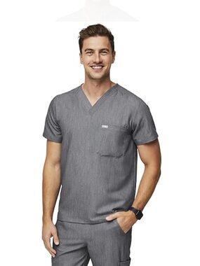 FIGS Leon Scrub Top for Men in Heather Gray